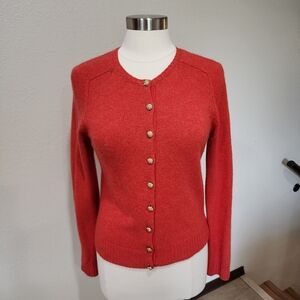 Vintage J. Crew Cardigan Rhinestone Buttons Preppy Cashmere Dark Orange size S